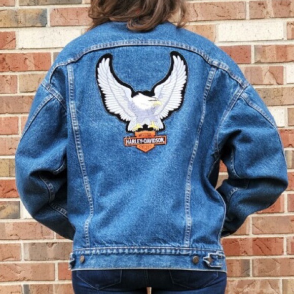 Vintage 90s Levi’s denim jacket Buffalo plaid lining and Harley Davidson… - Picture 5 of 11